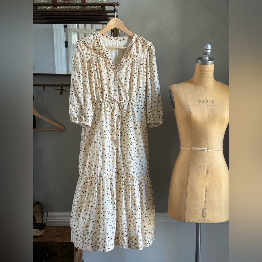 ba&sh Floral Midi Dress in Cream and Black - Picture 6 of 14